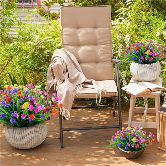 12 Bundles Artificial Flowers for Outdoor Decoration, UV Resistant Shrubs Plants - Picture 3 of 6